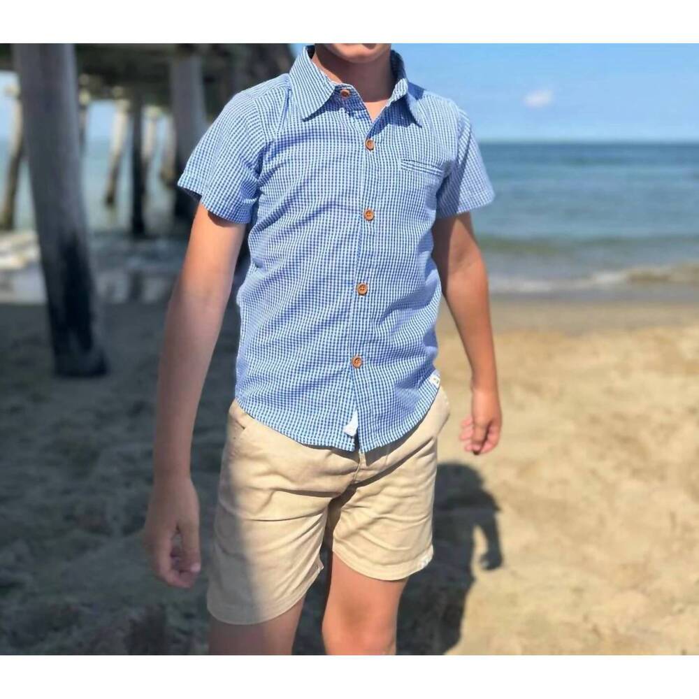 NEW ME & HENRY micro button-down shirt in royal plaid